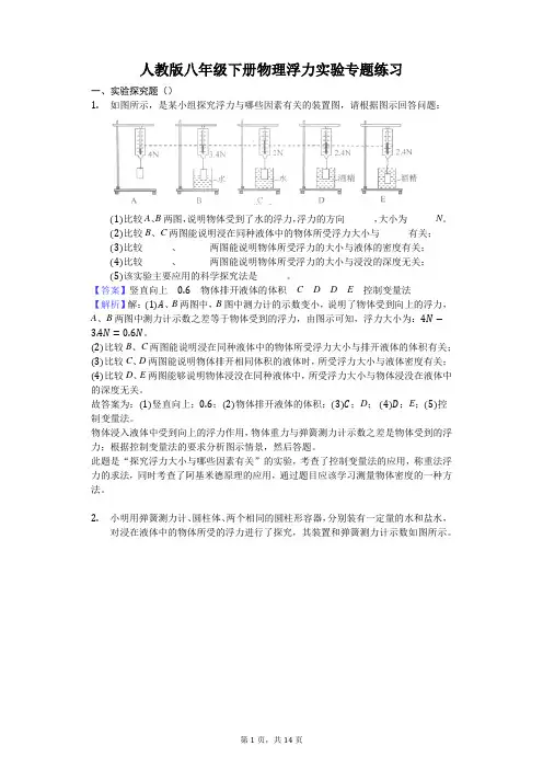 人教版八年级下册物理浮力实验专题练习