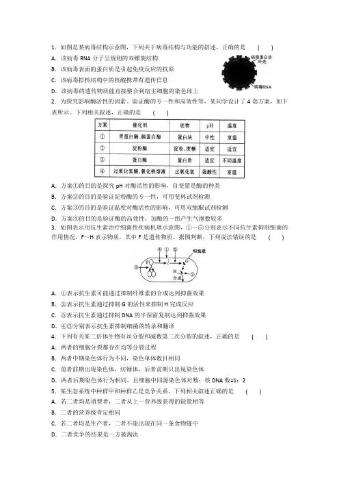 普通高等学校2018届高三招生全国统一考试模拟试题(四)理科综合生物试题