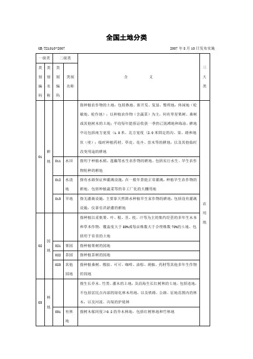 全国第二次土地调查土地利用现状分类表