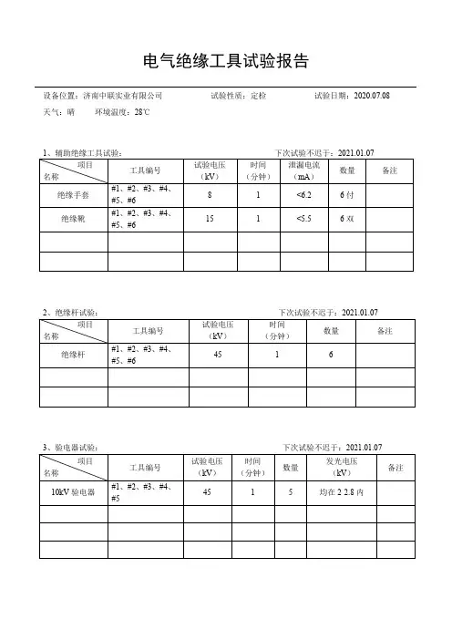 电气绝缘工具试验报告