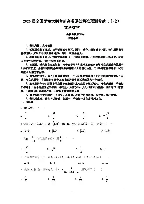 2020届全国学海大联考新高考原创精准预测考试(十七)文科数学