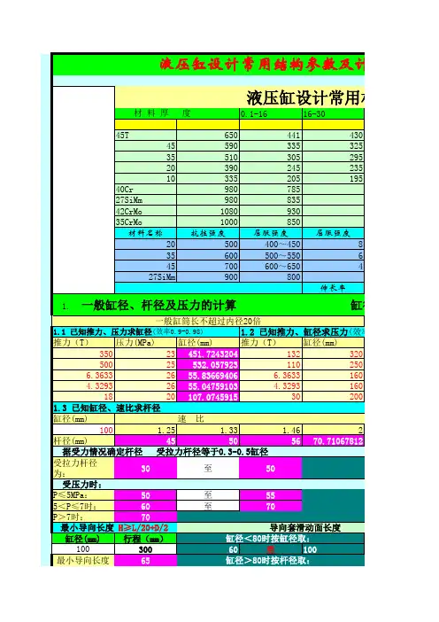 液压缸设计常用结构参数及计算表 2
