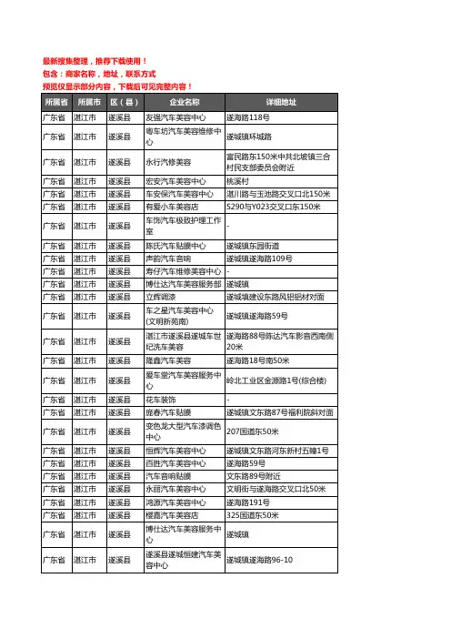 新版广东省湛江市遂溪县汽车装饰企业公司商家户名录单联系方式地址大全39家