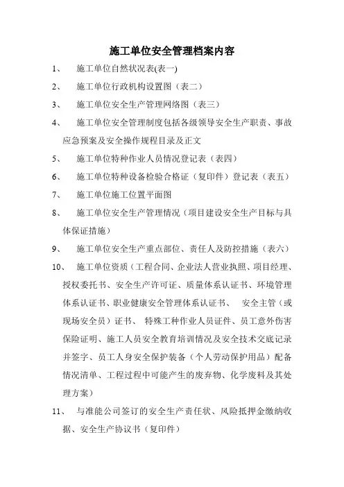 施工单位安全管理档案内容