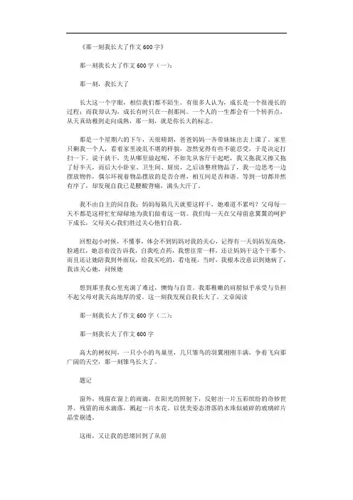 那一刻我长大了作文600字6篇 2