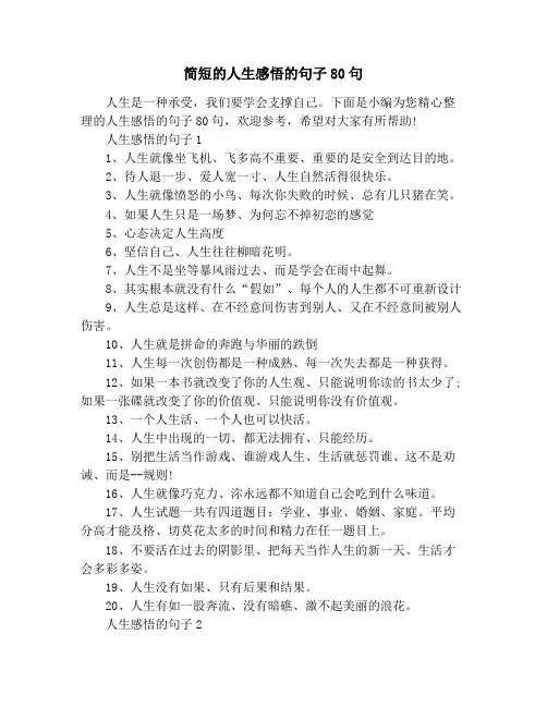 简短的人生感悟的句子80句