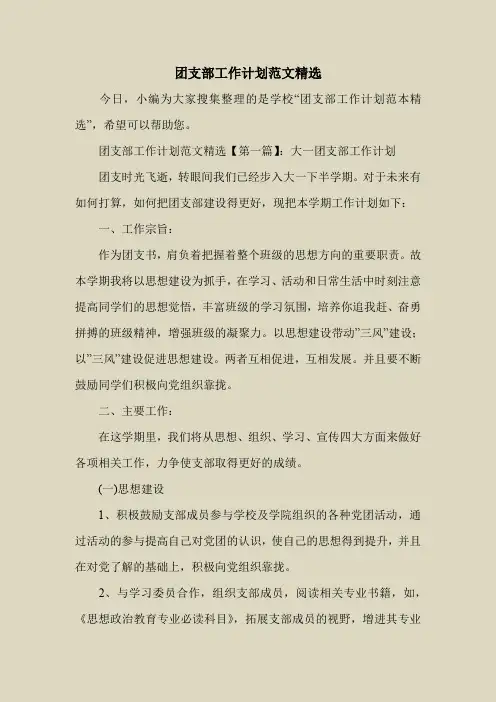 2018最新工作计划范本模板-团支部工作计划范文精选_0