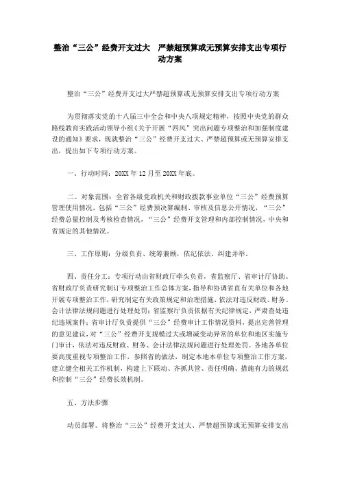 整治“三公”经费开支过大 严禁超预算或无预算安排支出专项行动方案