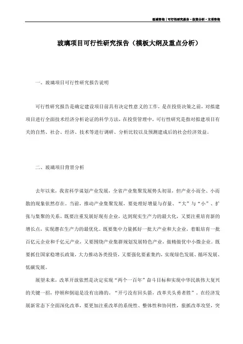 玻璃项目可行性研究报告(模板大纲及重点分析)