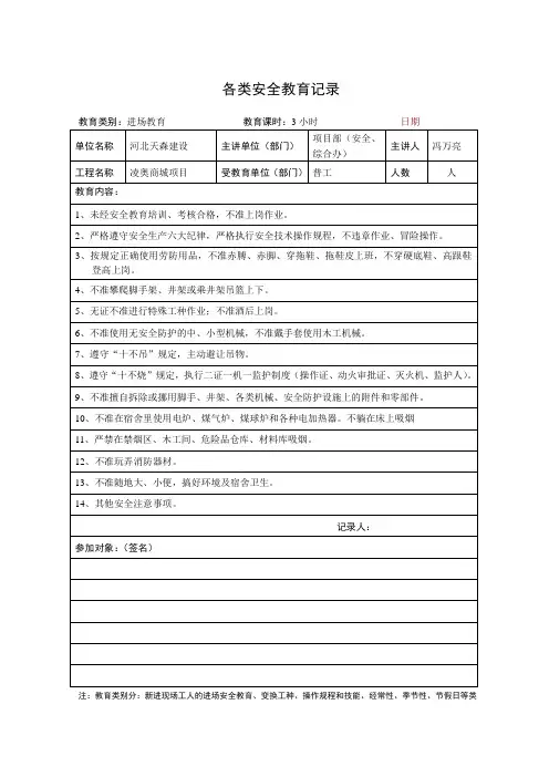 各类安全教育记录