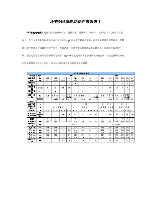(参考)环链钢丝绳电动葫芦参数表