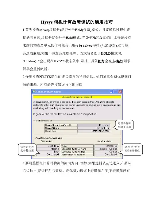 Hysys的发现并处理问题的一般技巧