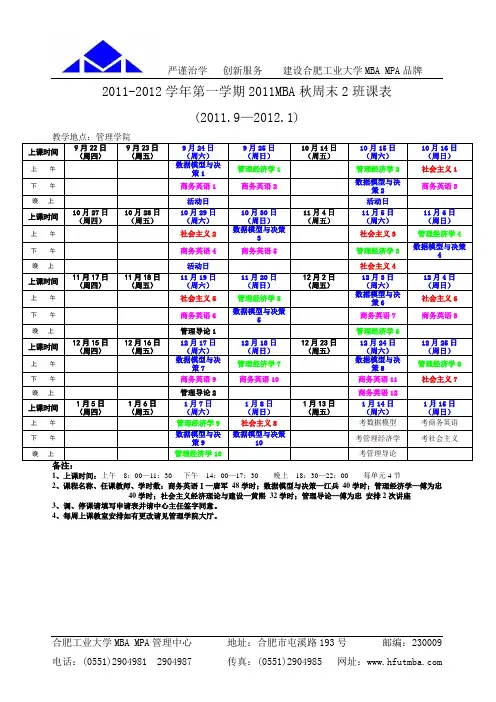MBA课程表