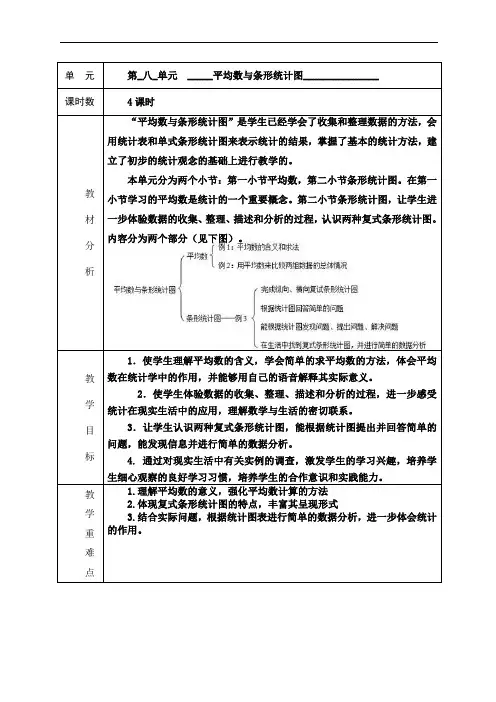新人教版小学数学四年级下册第八单元《平均数与条形统计图》教案整理版