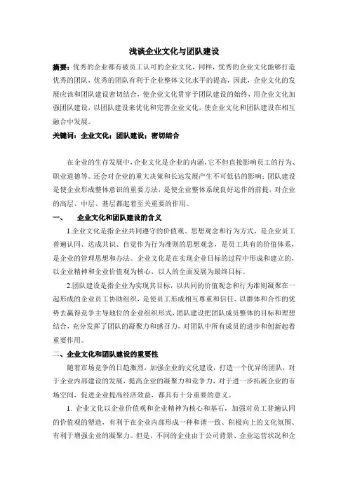 浅谈企业文化与团队建设