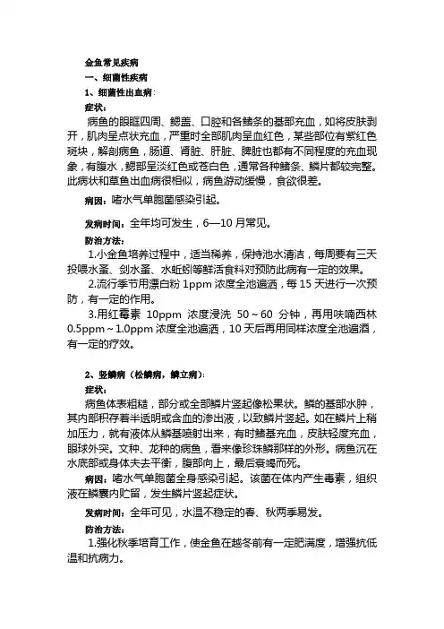 金鱼常见疾病说明
