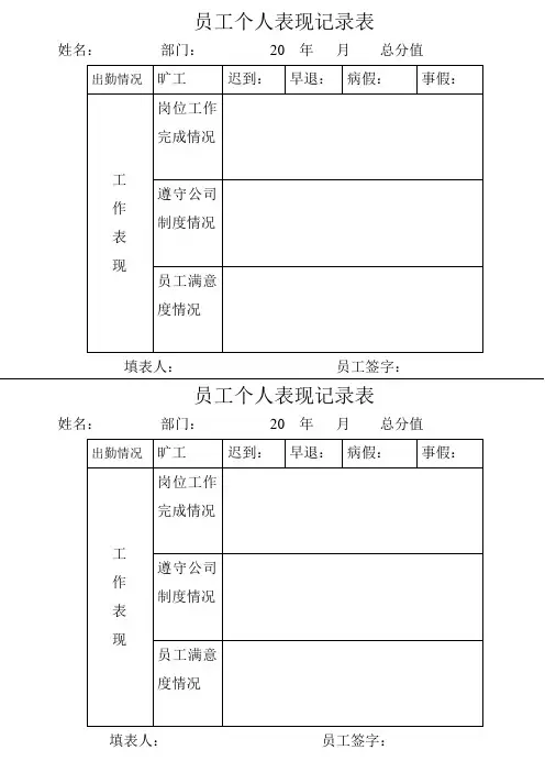 员工个人表现记录表