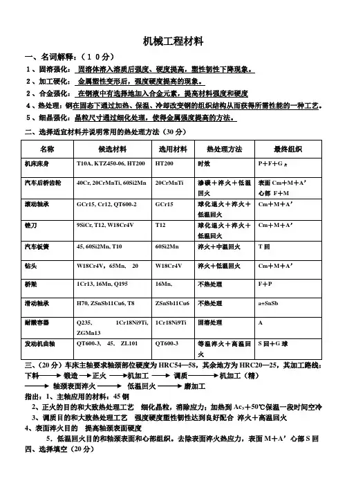 机械工程材料试题及答案(内蒙古科技大学)