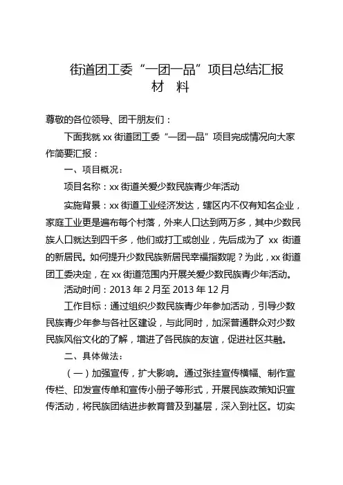 街道团工委“一团一品”项目总结汇报