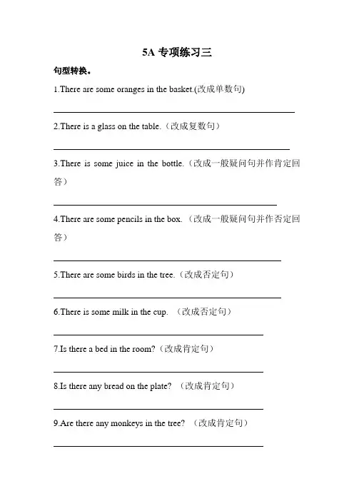 牛津小学英语5A专项练习三