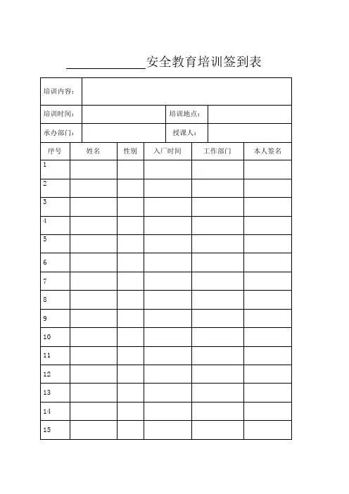 安全教育培训签到表