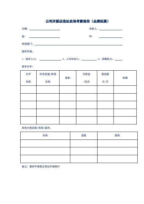 公司开新店选址实地考察报告(品牌拓展)