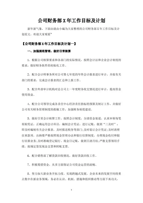 公司财务部工作目标及计划