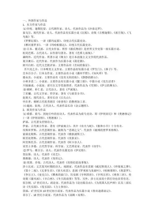 语文复习—文学常识一、外国作家与作品