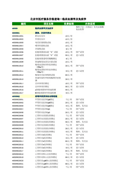 北京医疗服务收费标准