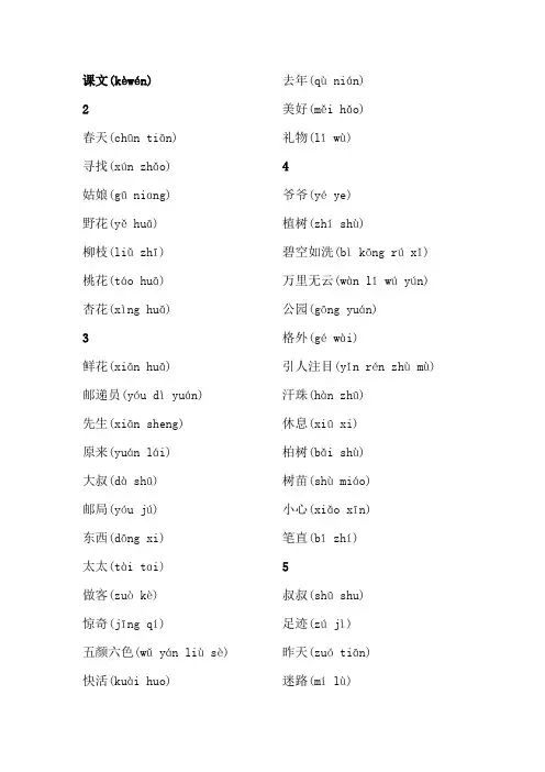 人教版小学语文二年级下册词语表 2