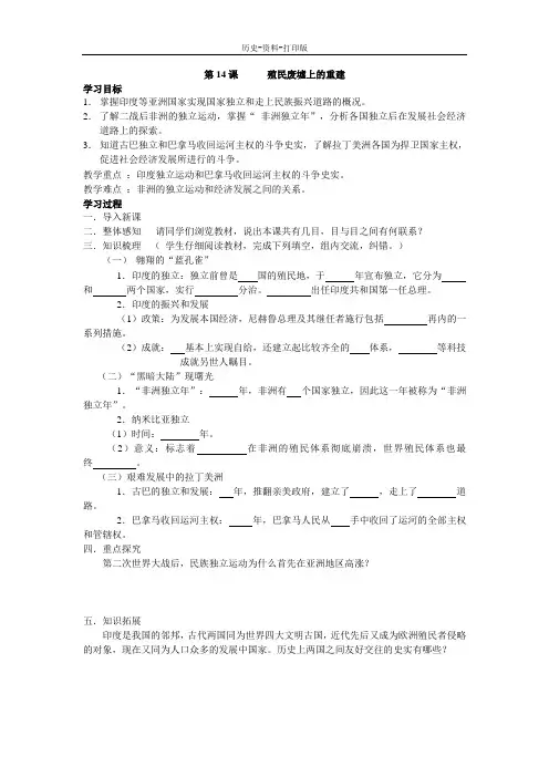 北师大版-历史-九年级下册-4课时 第十四课 殖民废墟上的重建