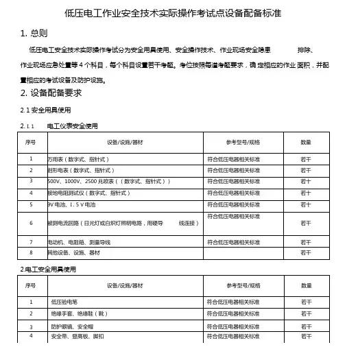 低压电工作业安全技术实际操作考试点设备配备标准