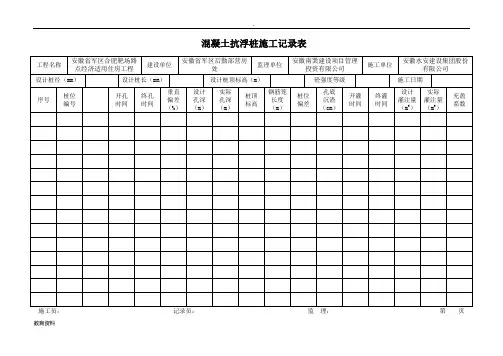 混凝土灌注桩施工记录表