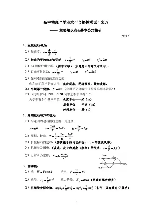 上海物理合格考公式汇总