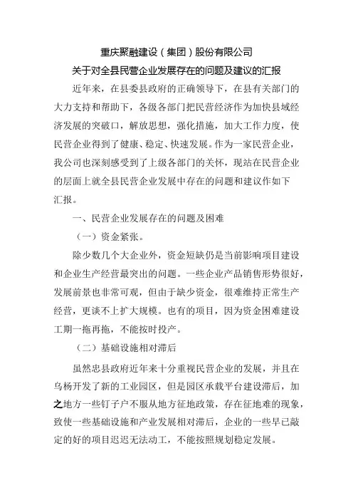 民营企业发展存在的问题及建议