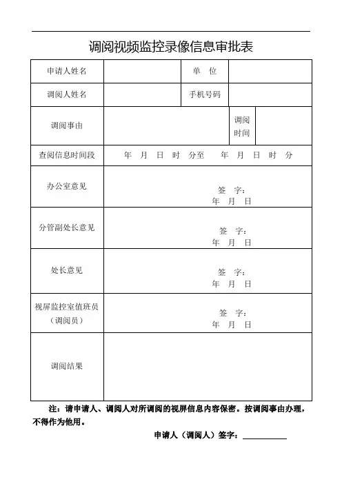 调阅视频监控录像信息审批表