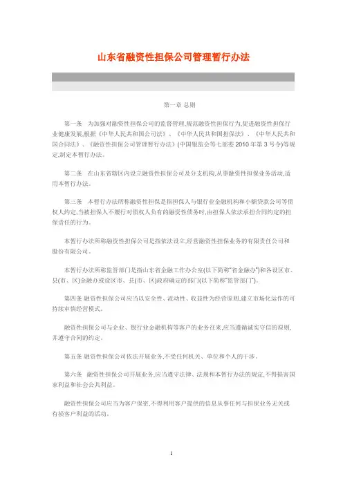 山东省融资性担保公司暂行管理办法