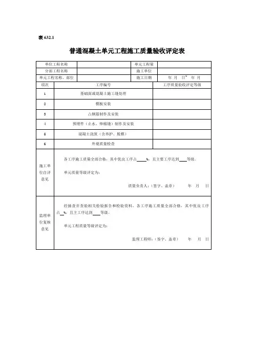 水利水电工程单元工程施工质量验收评定表SL632(混凝土