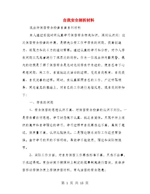 自我安全剖析材料(多篇范文)