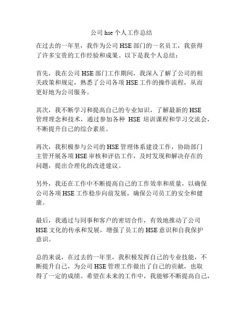 公司hse个人工作总结