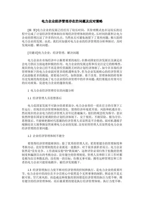 电力企业经济管理存在的问题及应对策略