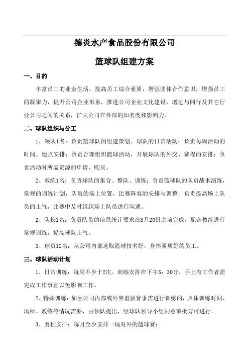 公司组建篮球队方案