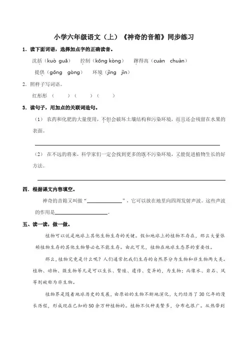 西师大小学六年级语文(上)《神奇的音箱》同步练习