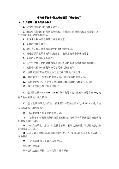 初三化学推断题知识点