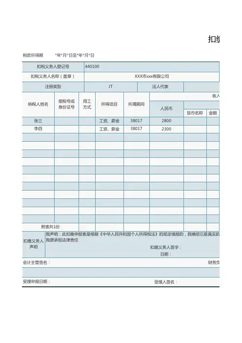 扣缴个人所得税明细报告表
