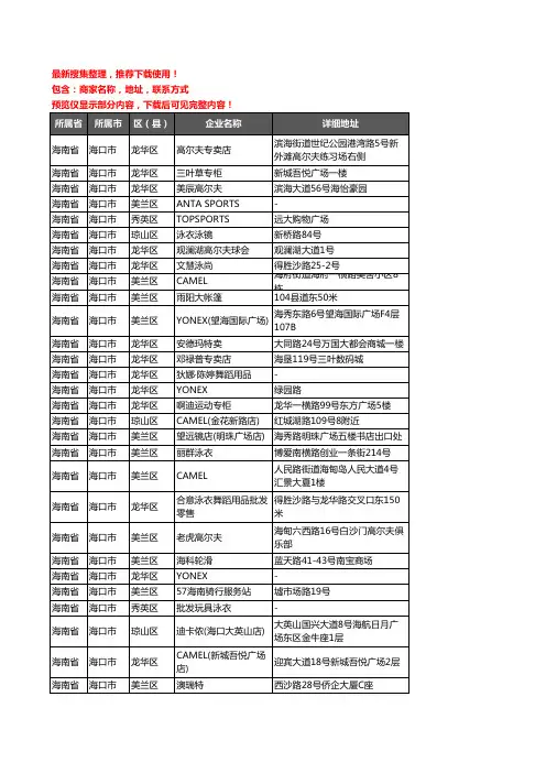 新版海南省海口市户外用品企业公司商家户名录单联系方式地址大全65家