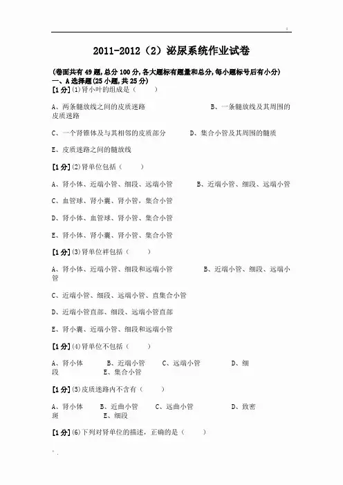 组织学与胚胎学泌尿系统作业