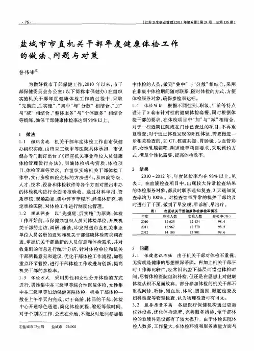 盐城市市直机关干部年度健康体检工作的做法、问题与对策