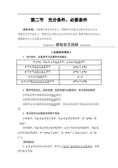 2021版江苏高考数学一轮复习讲义：第1章 第2节 充分条件、必要条件 