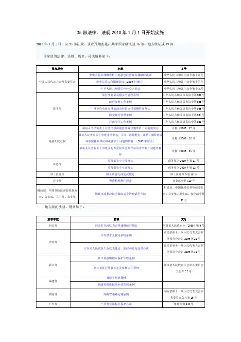 35部法律、法规2010年1月1日开始实施